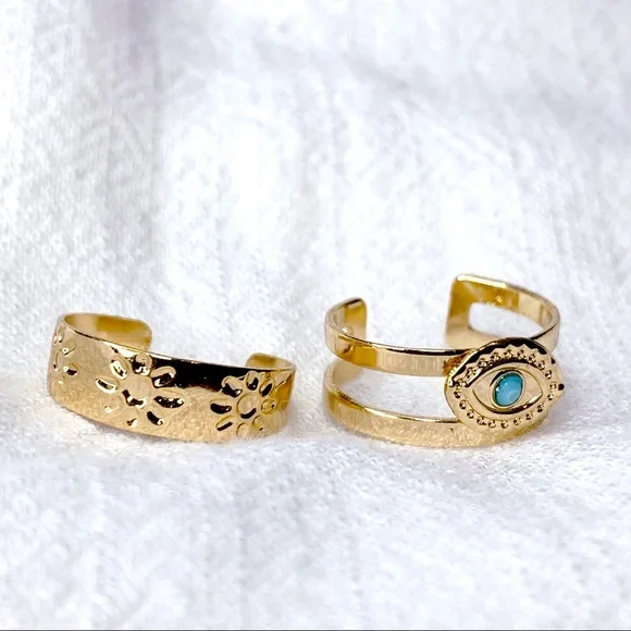 ❣️$25/3❣️ Turquoise Eye Gold Plated 2 Rings Set - Picture 7 of 11
